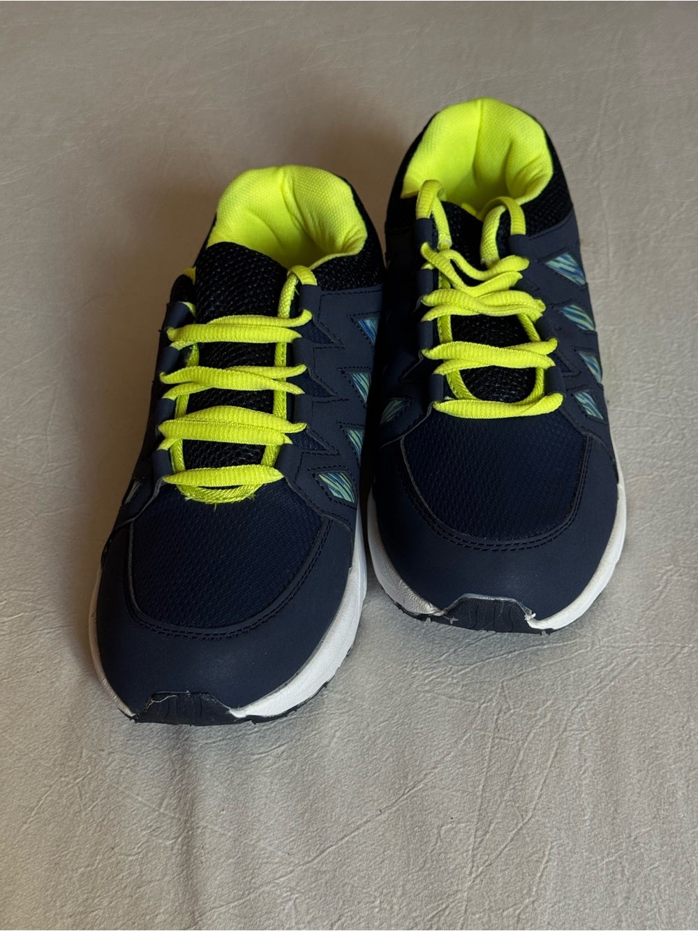 Cushion Walk Memory Foam by Avon Athletic Sneakers in Navy and Neon Yellow